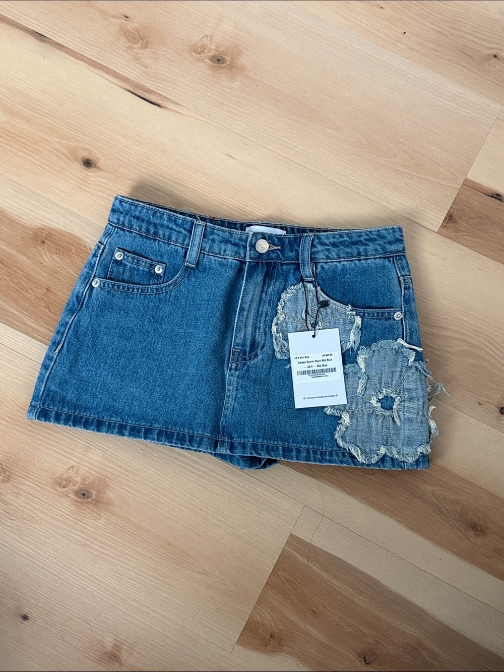 Princess Polly Denim Mini Skirt with Distressed Patch - Blue